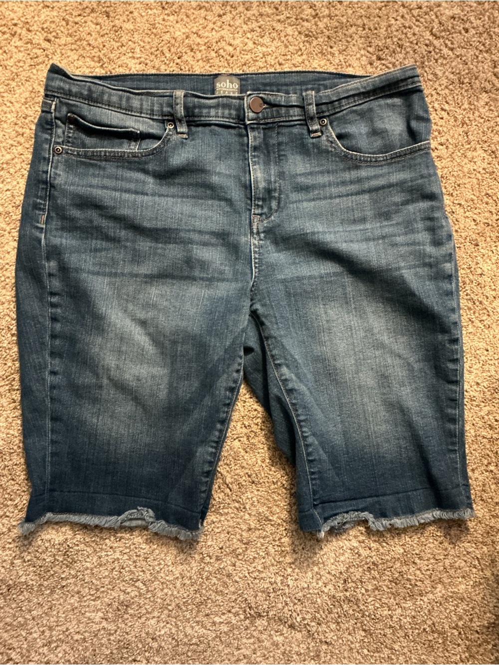 Soho Women's Medium Blue Frayed Hem Cropped Denim Shorts